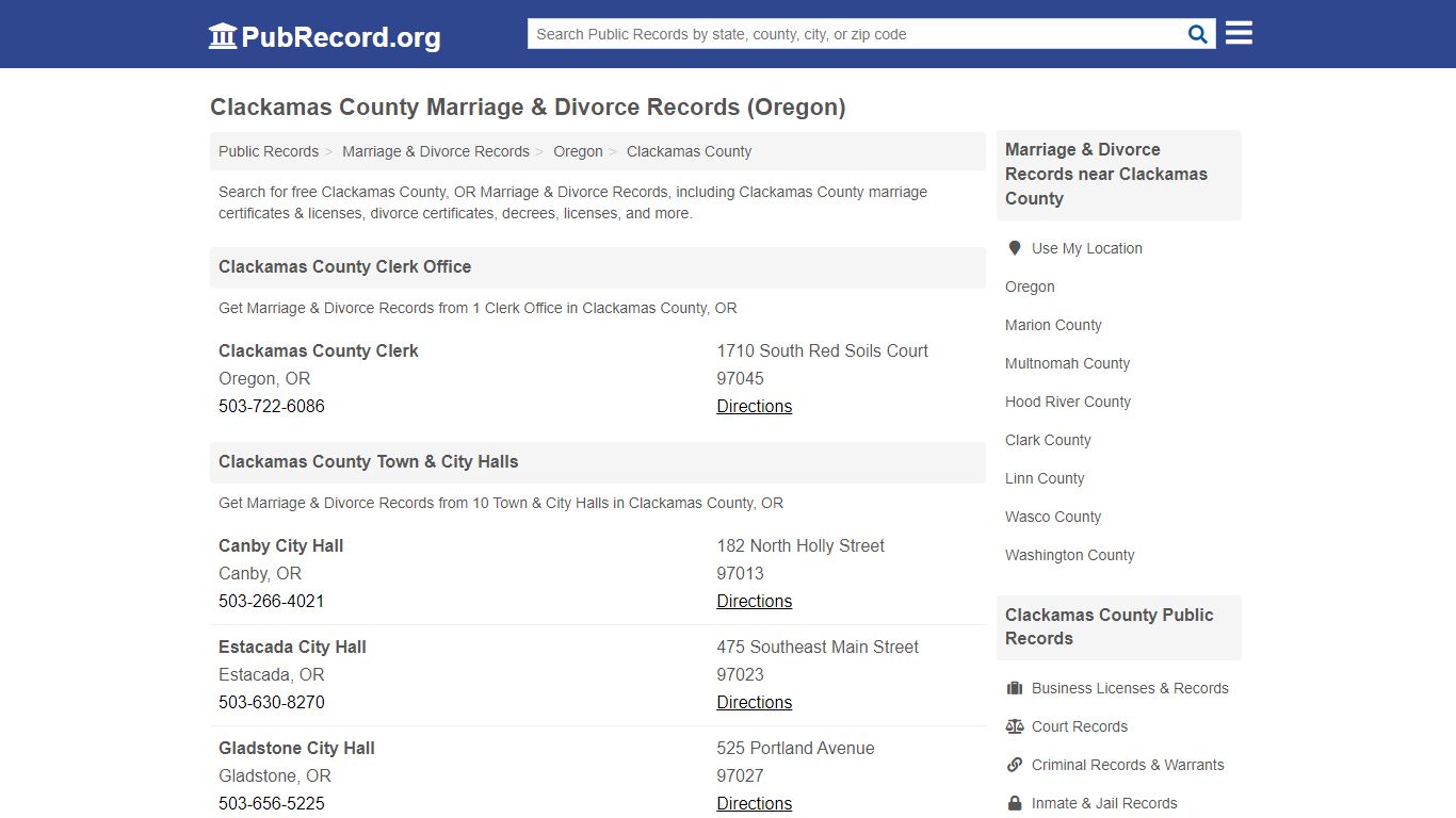 Clackamas County Marriage & Divorce Records (Oregon)